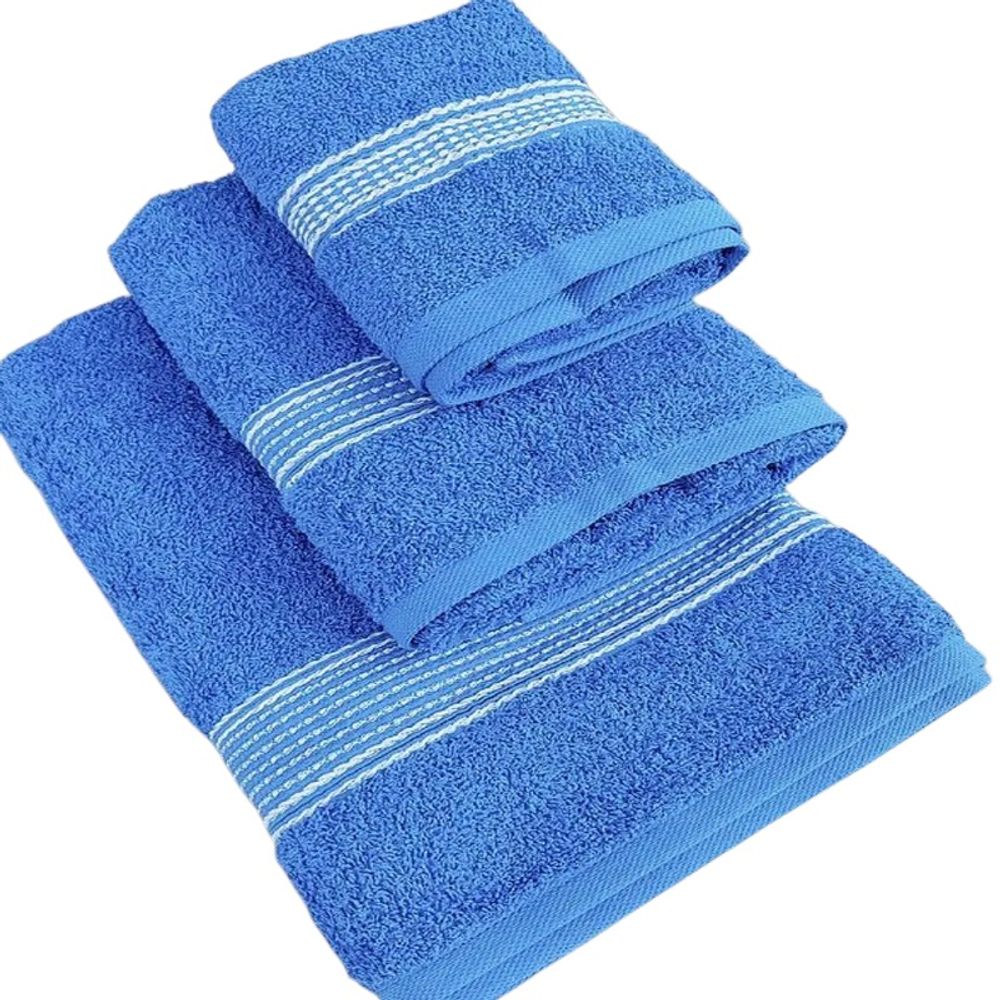 Набор из 3-х махровых полотенец "П37. Косичка" в упаковке, цвет тёмно-голубой, 100% хлопок, Россия.