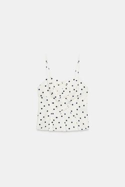 ZARA ТОП В ГОРОШЕК С БАСКОЙ, СИНИЙ/БЕЛЫЙ