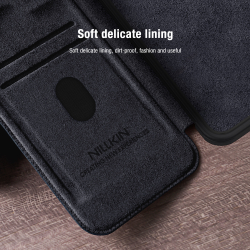 Кожаный чехол книжка черного цвета от Nillkin для смартфона Samsung Galaxy S25+, серия Qin Pro Leather с сдвижной защитной шторкой для камеры
