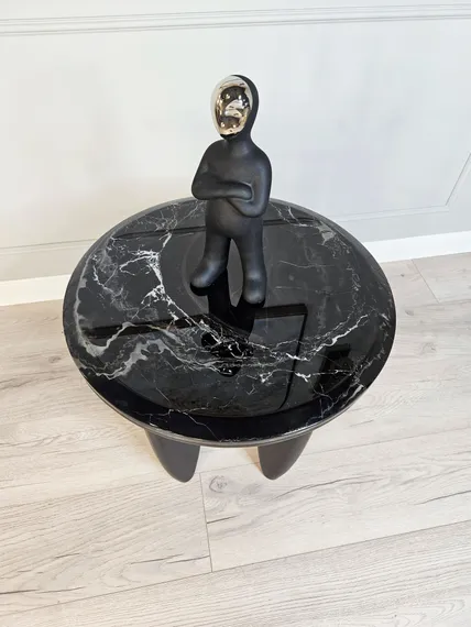 Журнальный столик SC-12, Ø50х48 см, черный мрамор, дерево