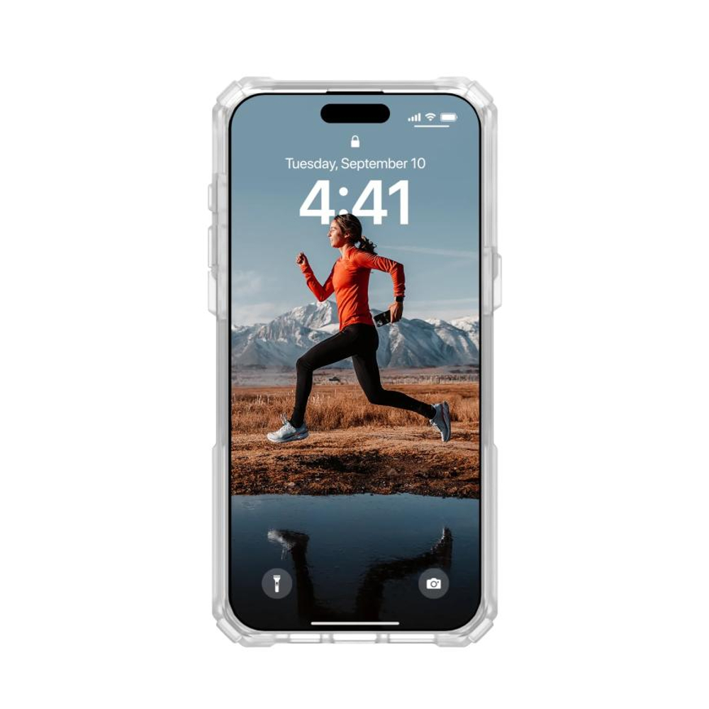 Защитный прозрачный чехол MagSafe с подставкой UAG Plasma XTE для iPhone 15 Pro Max Полупрозрачный композитный гибридный чехол со встроенной подставкой и высоким уровнем защиты при падении