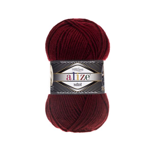 Пряжа Alize (Ализе) Superlana Midi / уп.5 мот. по 100 г, 170м, 057 бордовый A