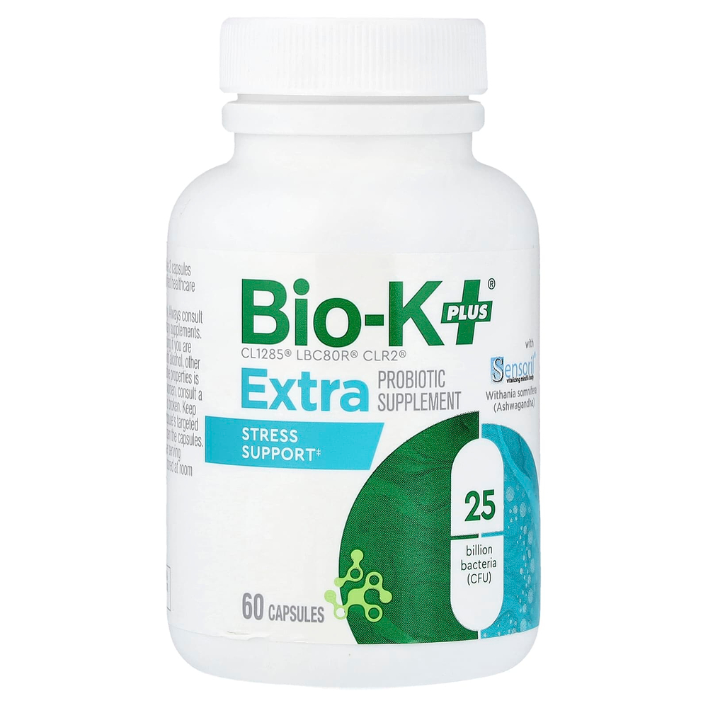 Bio-K+, дополнительная добавка с пробиотиком, для борьбы со стрессом с Sensoril®, 60 капсул
