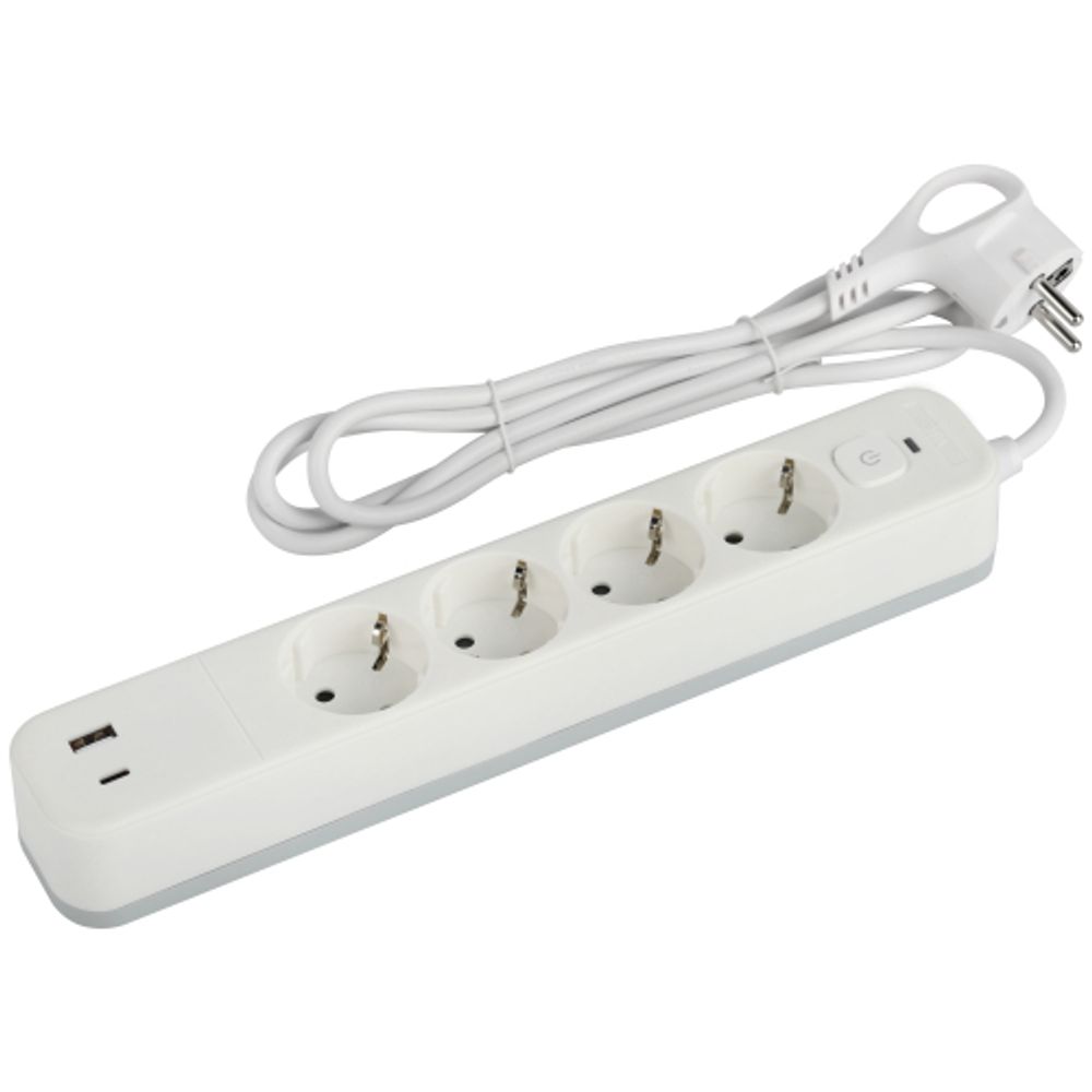 Сетевой фильтр ЭРА USF-4es-1,5m-2xUSBAC-W с базовой защитой с заземлением с выключателем 4 розетки+2xUSBA+C2,4A 1,5м 10А | Сетевые фильтры