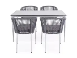 "Малага" обеденная группа на 4 персоны со стульями "Марсель", каркас белый, роуп светло-серый
