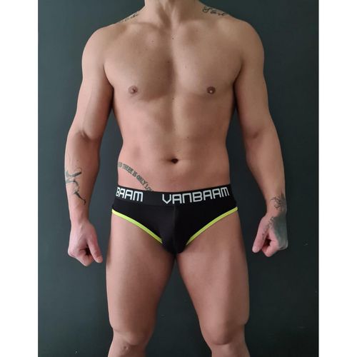 Мужские трусы слипы черные с салатовой вставкой Van Baam 48139