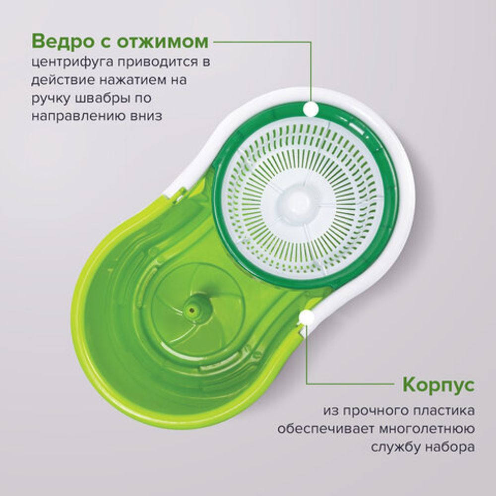 Набор для уборки LAIMA, ведро 7 л/5 л с отжимом, швабра с круглой насадкой (2 шт., крепление кольцо)