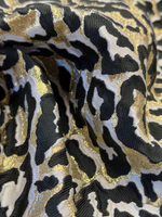 Жаккард шелк с п/э и люрексом Gucci золотой с черно-белым анималистичным принтом