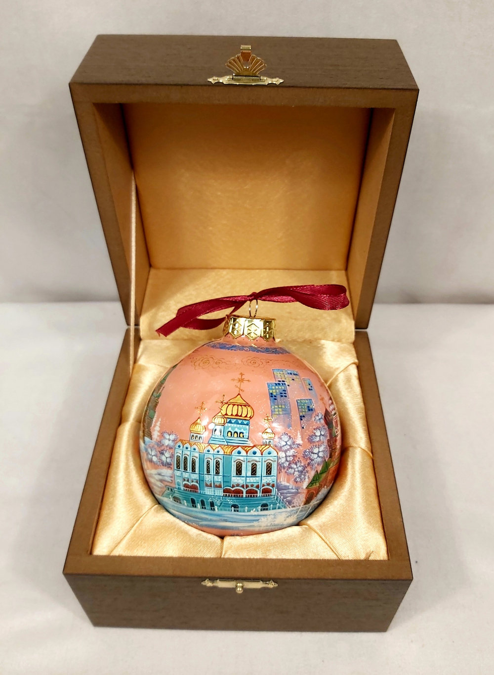 Шар новогодний с ручной росписью Палех "Москва златоглавая" в футляре