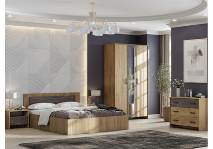 Комод Woodville Taika дуб золотой, камень темный