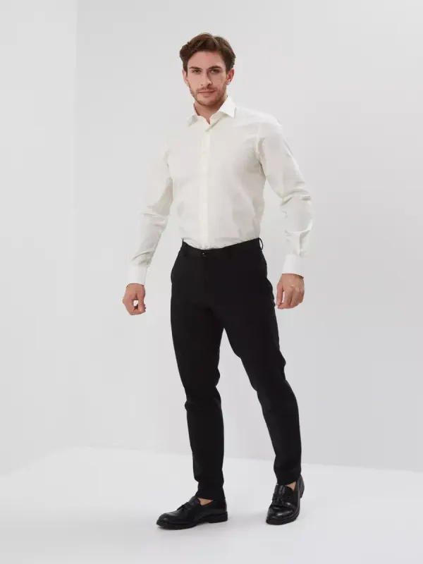 Рубашка на невысокий рост LOW SLIM FIT с длинным рукавом, молочная