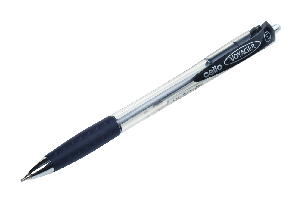 Ручка шариковая Voyager Cello автоматическая синий 0.7мм с резиновым упором корпус прозрачный пластиковый с синими деталями