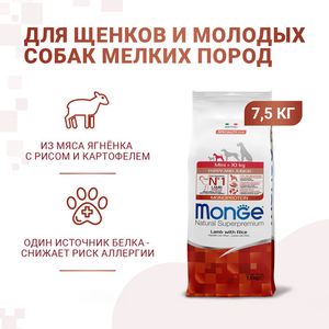 Сухой корм для щенков мелких пород Monge Dog Speciality Line Monoprotein ягненок с рисом