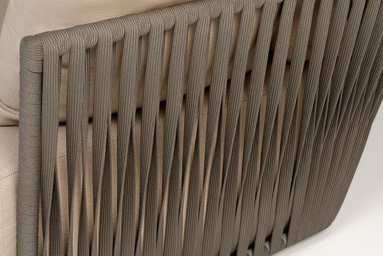 "Форли" диван 2-местный плетеный из роупа, каркас алюминий светло-серый (RAL7035) муар, роуп серо-коричневый 23мм, ткань Mossle бежевая