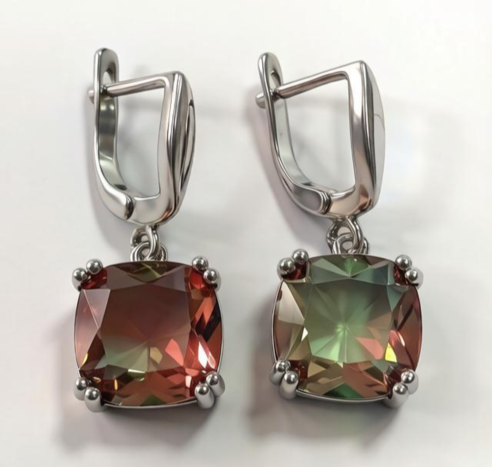 Ювелирные серьги из серебра 925 пробы с султанитом