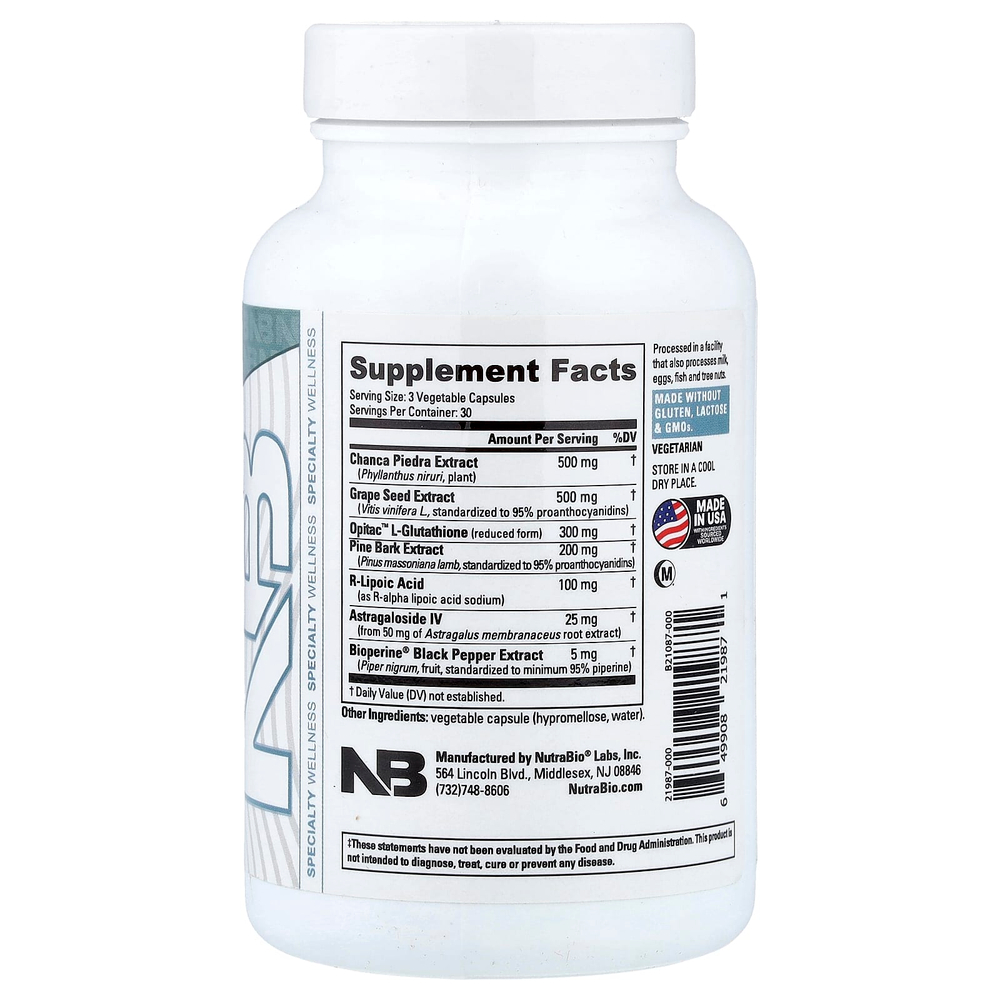 NutraBio, для почек, 90 капсул