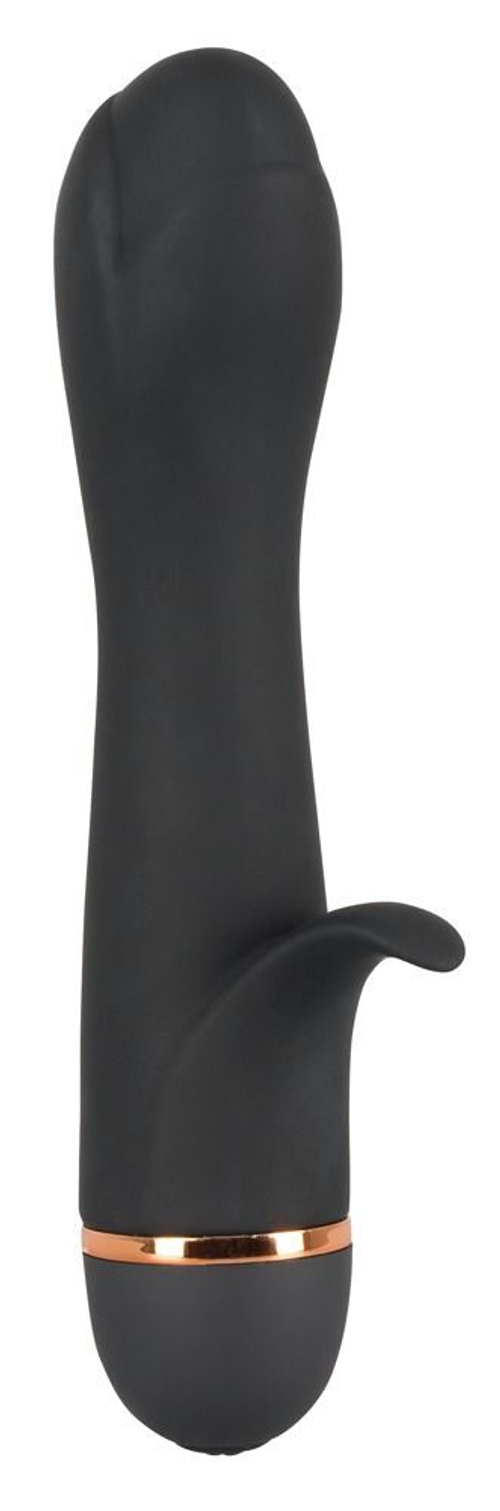 Чёрный вибратор-тюльпан Bendy Tulip с клиторальным лепестком - 16,4 см.