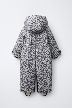ZARA НЕПРОМОКАЕМЫЙ ВЕТРОЗАЩИТНЫЙ КОМБИНЕЗОН С АНИМАЛИСТИЧЕСКИМ ПРИНТОМ, СВЕТЛО-СЕРЫЙ