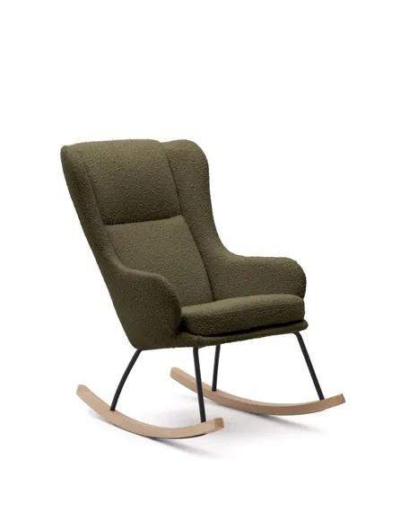 Maustin Кресло-качалка из темно-зеленой овчины со стальной конструкцией и деревом бука