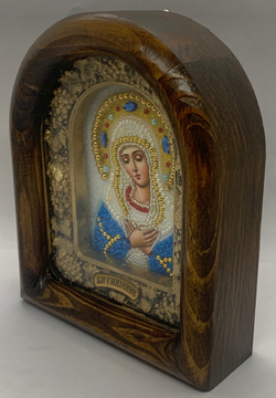 Дивеевская икона с рукописным ликом из бисера Божией Матери «Умиление»