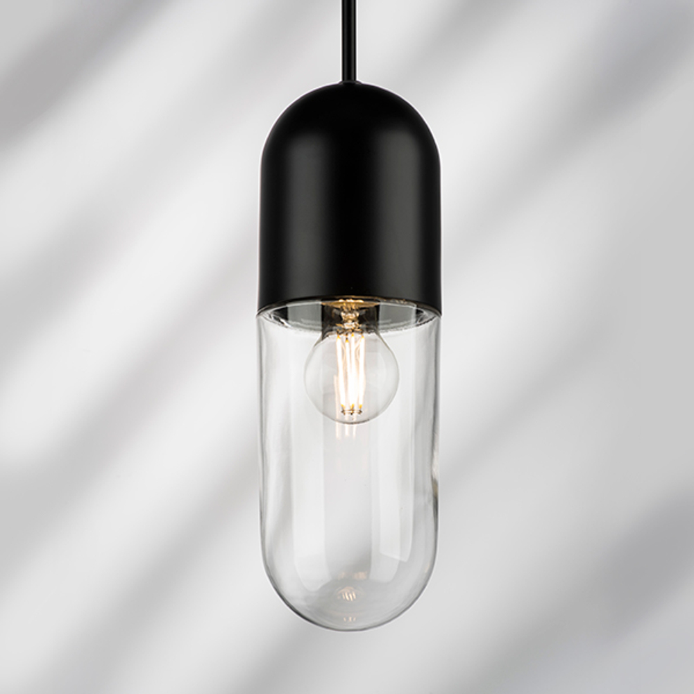 690017 Подвесной светильник RAMO 1х40W E27 ЧЕРНЫЙ МАТОВЫЙ/ПРОЗРАЧНЫЙ