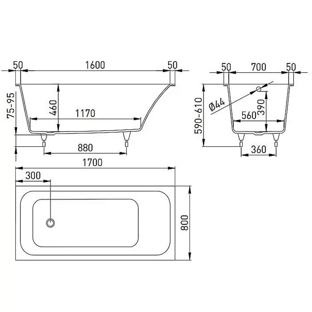Ванна Salini Orlanda Kit S-Sense 170x80 102116G белая