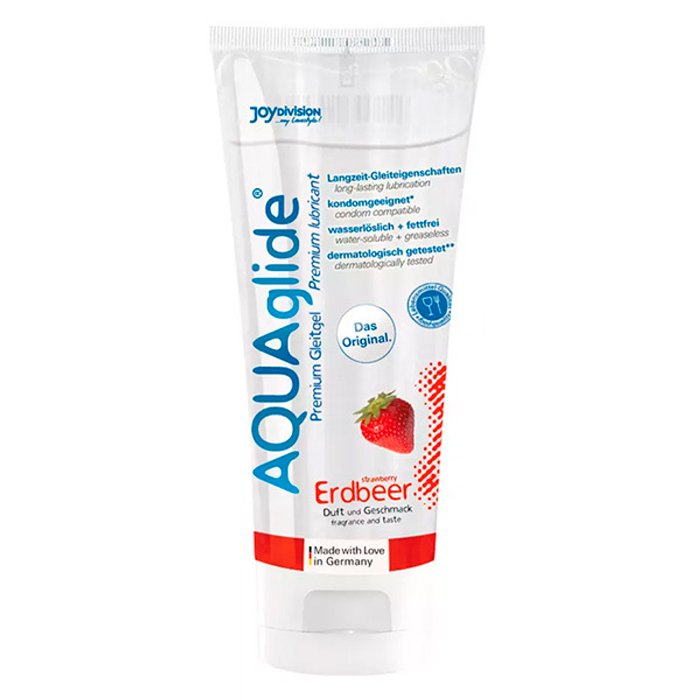 Съедобный лубрикант на водной основе со вкусом земляники JoyDivision AQUAglide Strawberry Waterbased Lubricant 100мл