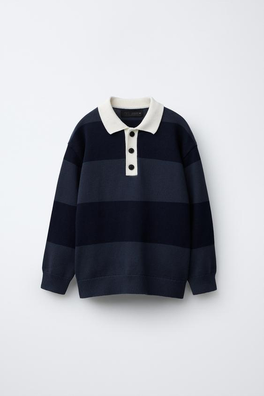 ZARA ТРИКОТАЖНОЕ ПОЛО В ПОЛОСКУ, СИНИЙ