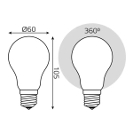 Лампа Gauss LED Filament А60 10W E27 820 lm 2700K milky 102202110