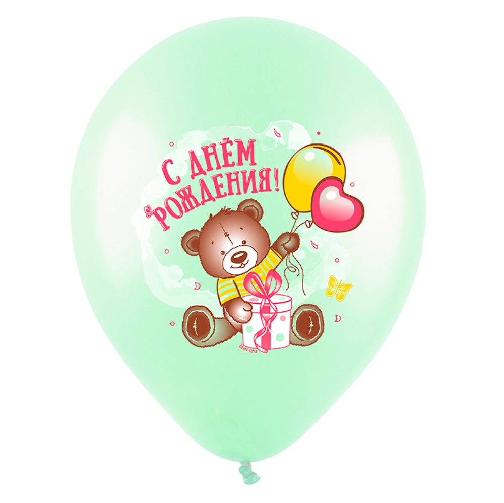 Воздушный шар с гелием, 1шт., М12/30см, Веселуха "С Днем Рождения! Милый мишка"