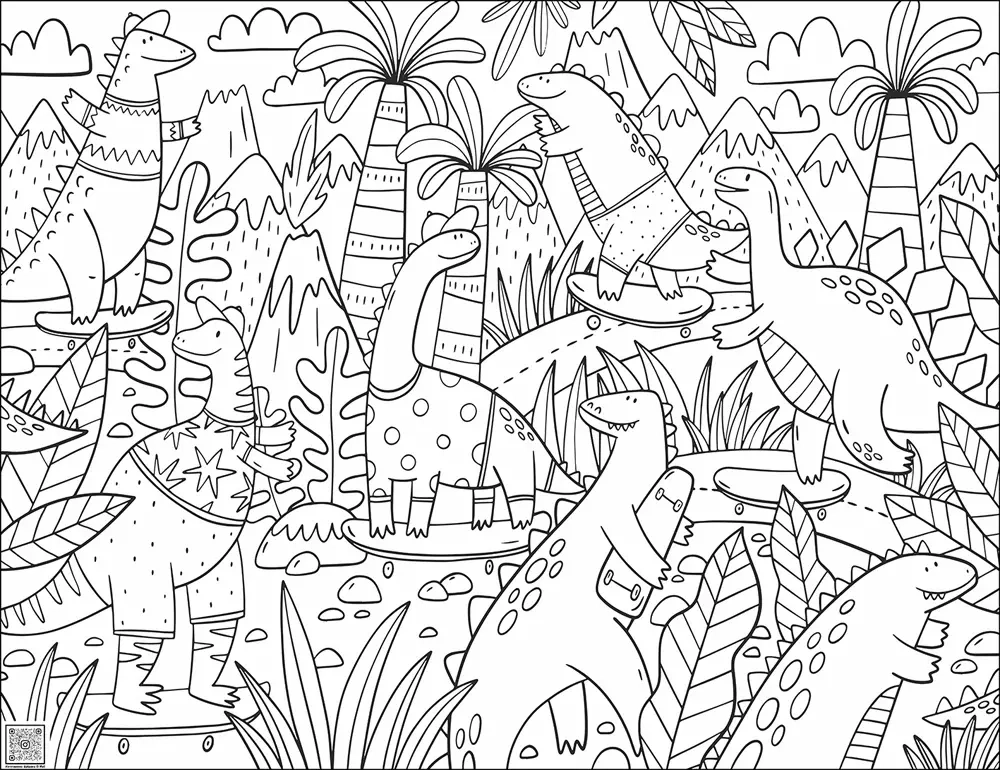 Цифровое панно ID Wall Раскраска "Динозавры на скейтбордах"