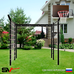 Уличная шведская стенка Sv Sport рукоход с комплектом турник прямой 2шт У5087К (Турник/Брусья/Щит баскет/Кронш бокс/Канат/кольца/лестница/Сетка)