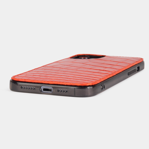 Special order: Чехол-накладка для iPhone 12 Pro Max из натуральной кожи крокодила, цвета оранжевый лак