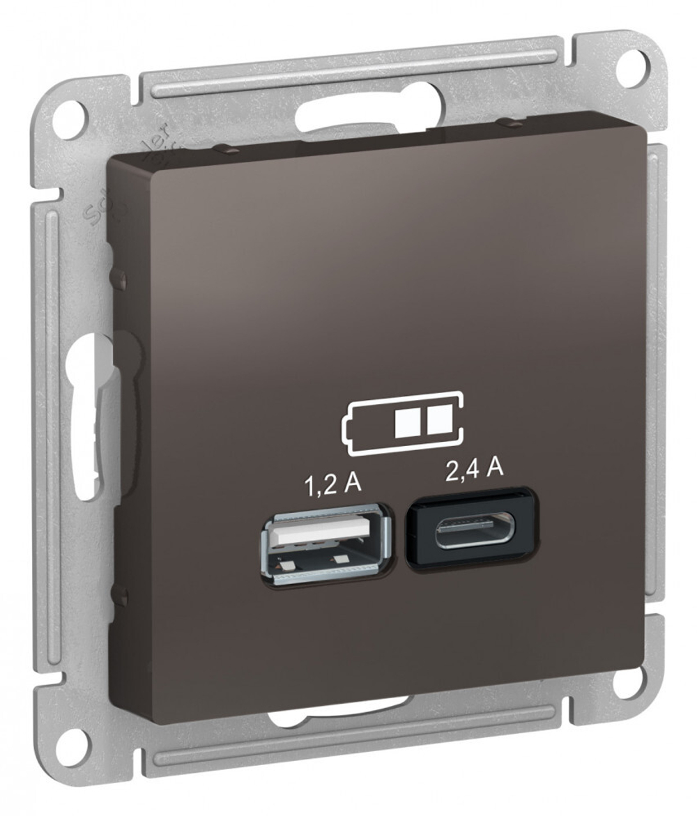 ATLASDESIGN USB РОЗЕТКА А+С, 5В/2,4А, 2х5В/1,2А, механизм, МОККО