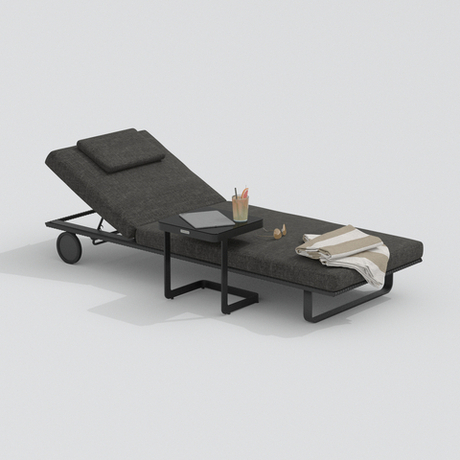 Шезлонг Ideal Patio КОСТА на колесах, каркас белый алюминий + тик, матрас бежевый (с подушкой)