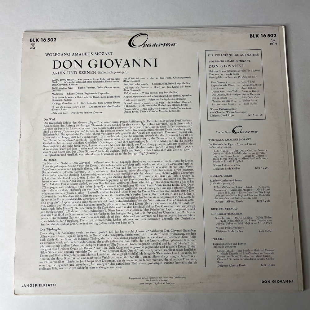 Винтажная виниловая пластинка LP Mozart Моцарт, Don Giovanni Дон Жуан Arien Und Szenen (Германия 1966)