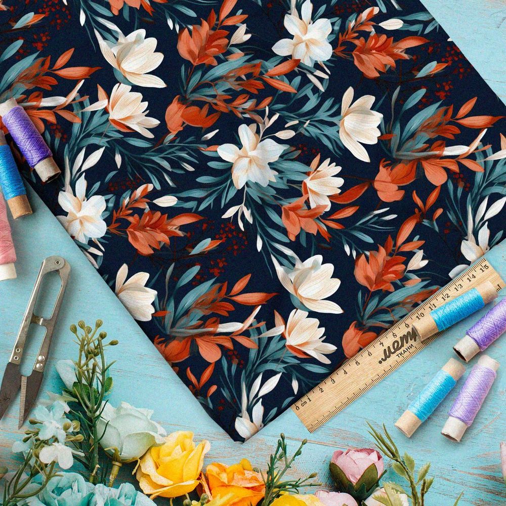 Ткань премиум шелк искусственный Армани ночной цветник