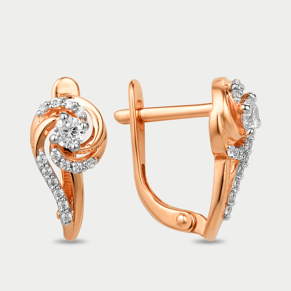 Серьги женские с фианитами из красного золота 585 пробы (арт. 002012-110)