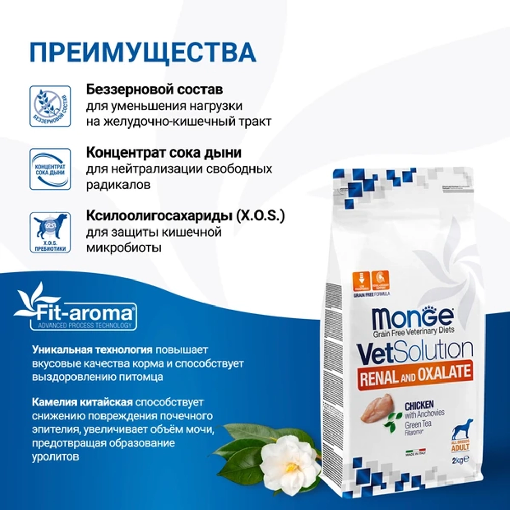 Корм для собак диетический Monge VetSolution Dog Renal and Oxalate Ренал и Оксалат при ХПН 12 кг