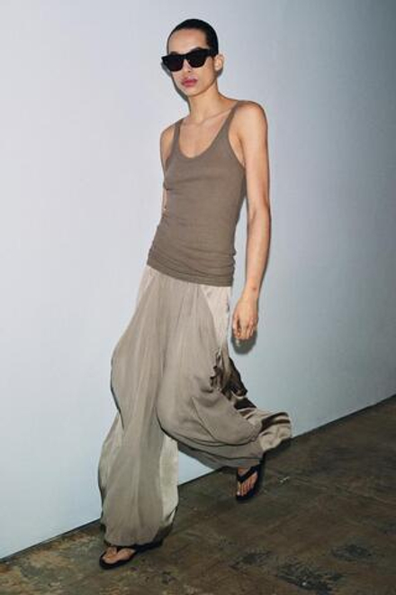 ZARA БРЮКИ-ШАРЫ С ВОЛАНАМИ — ZW COLLECTION, СЕРО-КОРИЧНЕВЫЙ