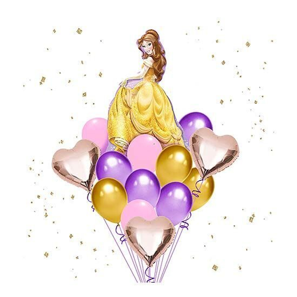 Композиция из шаров "Бэлль с золотыми сердцами"