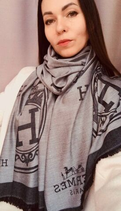 Палантин Хермес серый графит