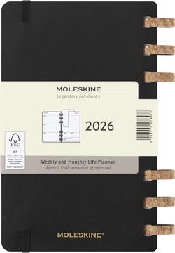 Еженедельник Moleskine SPIRAL Large 130х210мм PP 200стр спираль пробковая черный (DSSPB12MWH3)