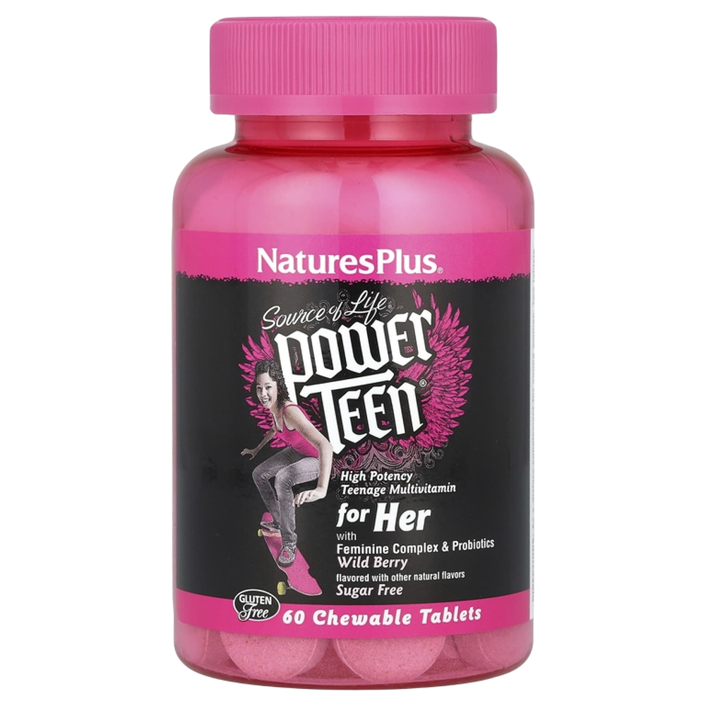 Natures Plus Power Teen® for Her 60 Chewable , Витамины для девочек-подростков, со вкусом лесных ягод
