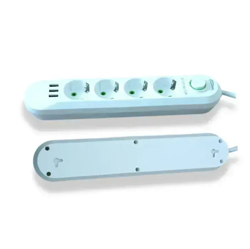 Удлинитель сетевой фильтр 2 метров 4 розетки + 3 USB Белый EU