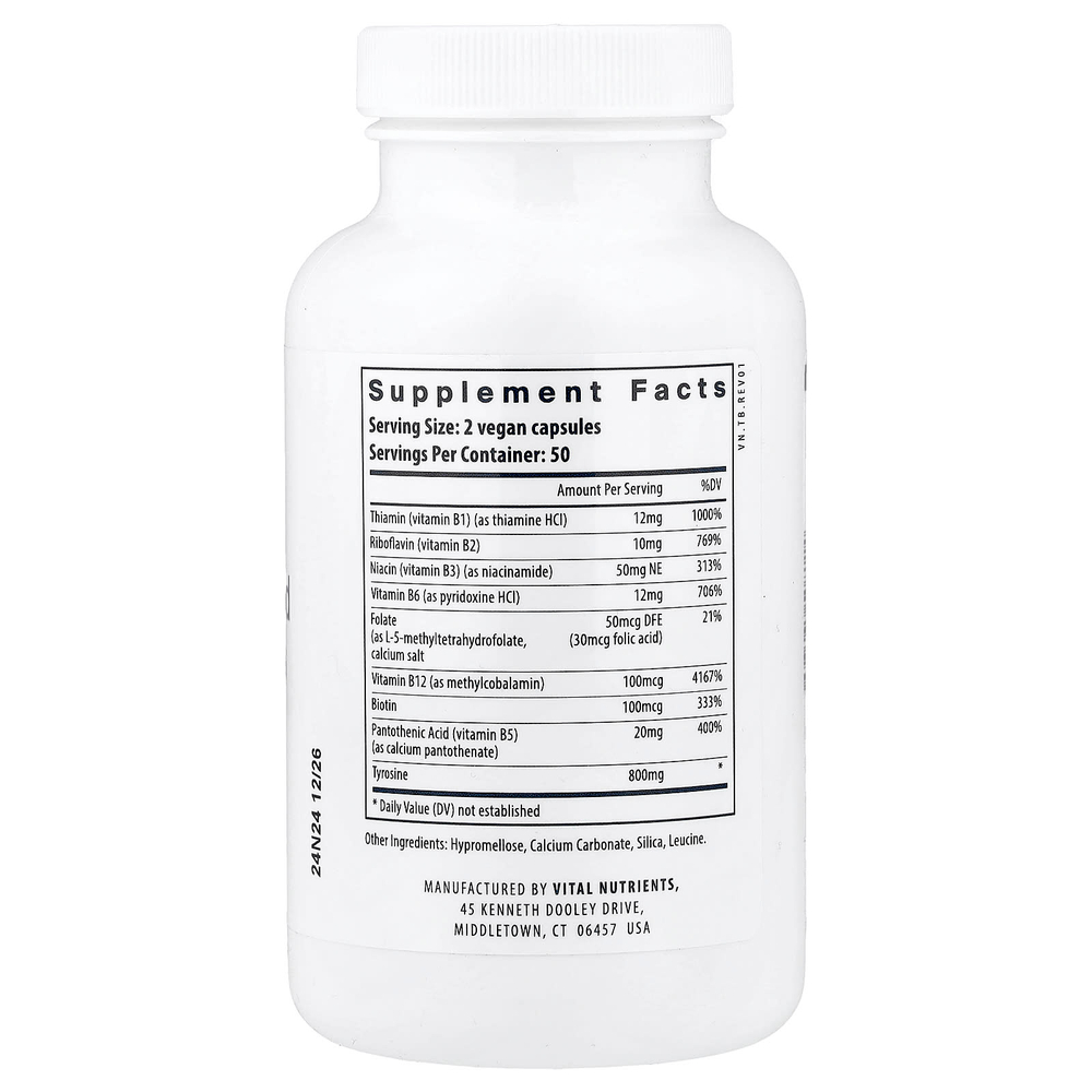 Vital Nutrients, тирозин и витамины группы B, 100 растительных капсул