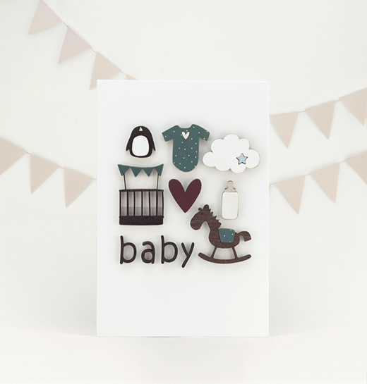 Открытка с деревянным элементом «BABY» 15 × 10,5 см