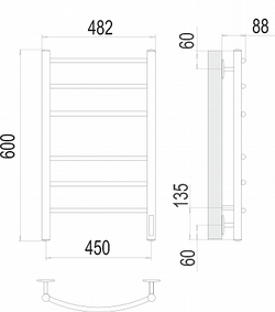 Полотенцесушитель Terminus Классик П6 450х600 электро КС 9003 матовый ( new встроен диммер)