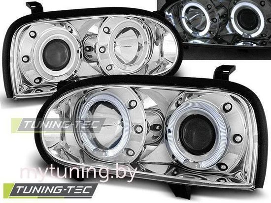 Передние фары VW Golf 3 angel eyes chrome