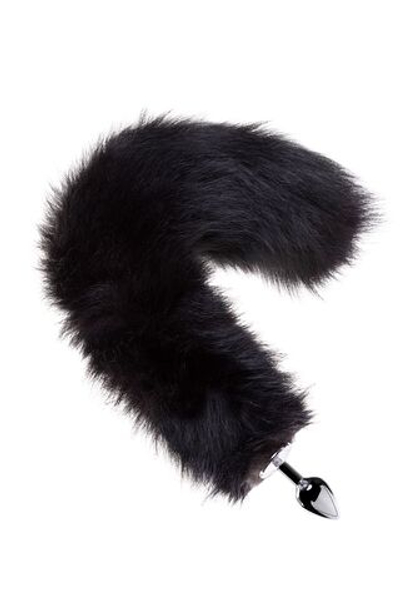 Серебристая анальная втулка с черным лисьим хвостом (Цвет: черный)
